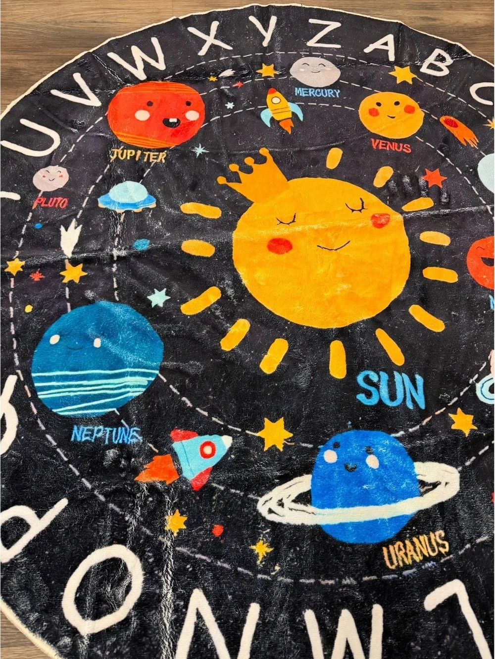 Kids Solar System Round Play Rug Alphabet ABC Planet Space Nursery Floor Mat 5ft